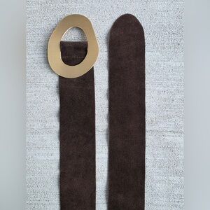 Wide Brown Suede Leather Belt – Made in Italy – 45”